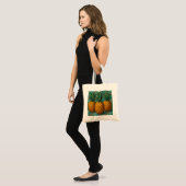Tote Bag Ananas aux rayures turquoise et gris chaud (Devant (modèle))