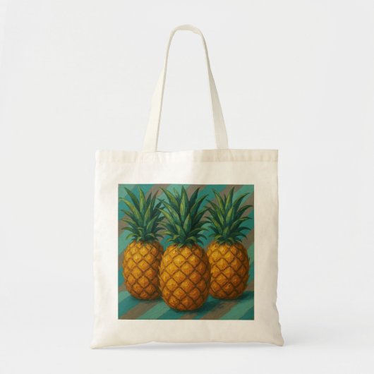 Tote Bag Ananas aux rayures turquoise et gris chaud (Devant)