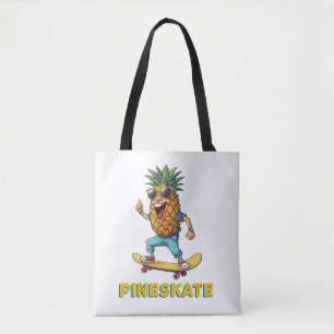 Tote Bag Ananas avec lunettes de soleil sur skateboard