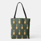 Tote Bag ananas avec nom et initiale sur vert foncé (Dos)