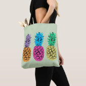 Tote Bag Ananas colorés illustrés (De près)