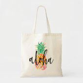 Tote Bag ananas en aloha tropical à l'aquarelle lettrée à l (Devant)