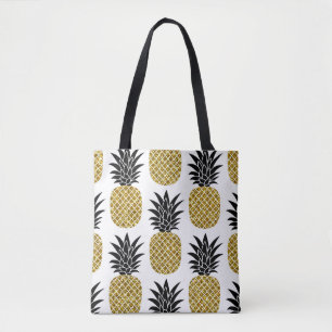 Tote Bag Ananas En Or : Blanc Dessiné À La Main Sans Coutur