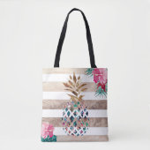 Tote Bag Ananas floral or rayé (Devant)