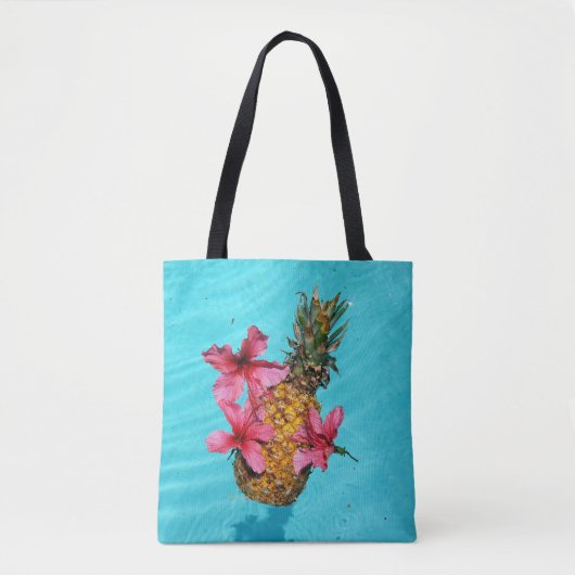 Tote Bag Ananas flottant et Hibiscus (Devant)
