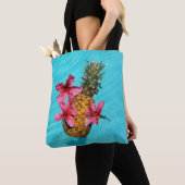 Tote Bag Ananas flottant et Hibiscus (De près)