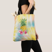 Tote Bag Ananas, Hibiscus aquarelle Rainbow Tie Dye (De près)