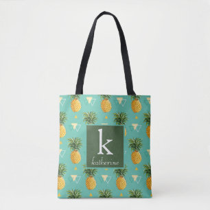 Tote Bag Ananas lumineux sur le monogramme géométrique du