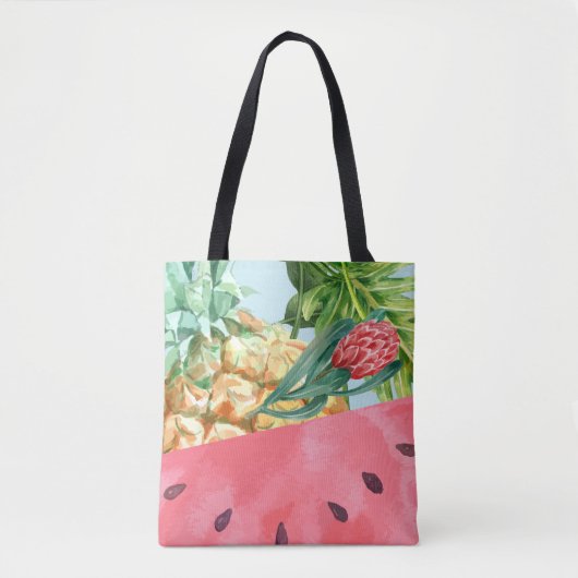 Tote Bag Ananas Pastèque Hibiscus Feuilles de Palmier Cool (Devant)