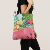 Tote Bag Ananas Pastèque Hibiscus Feuilles de Palmier Cool (De près)