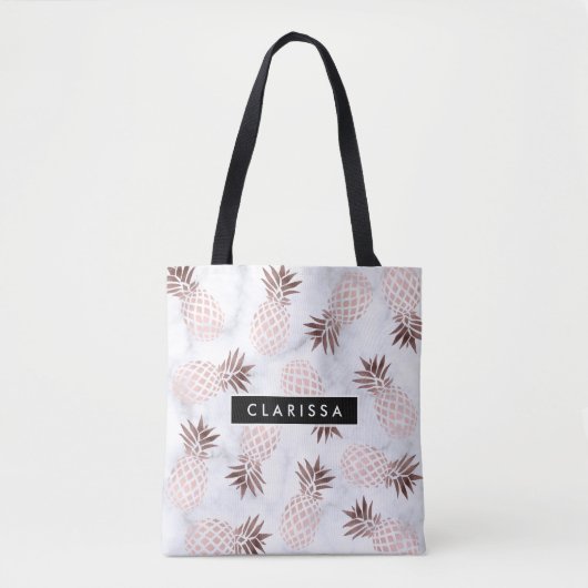 Tote Bag ananas rose d'or de marbre blanc moderne élégant (Devant)