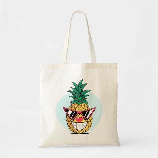 Tote Bag Ananas souriant portant lunettes de soleil et nez  (Devant)