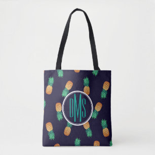 Tote Bag Ananas sur le monogramme de la marine