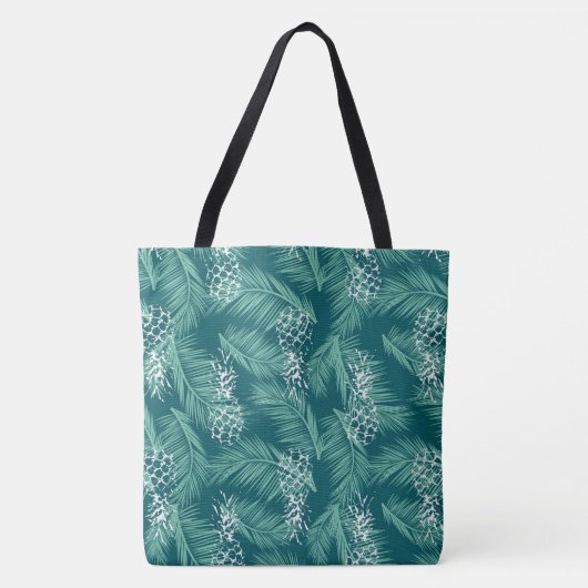 Tote Bag Ananas sur Turquoise (Devant)
