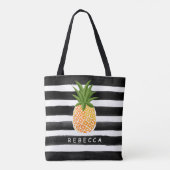 Tote Bag Ananas Tropical à la mode Noir Blancs (Dos)