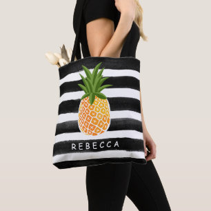 Tote Bag Ananas Tropical à la mode Noir Blancs