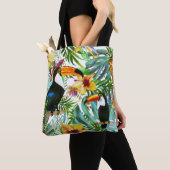 Tote Bag Ananas tropical de paume de paradis de toucan (De près)