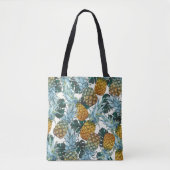 Tote Bag Ananas tropicaux et île exotique Feuille (Devant)