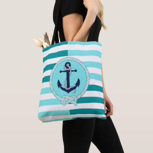 Tote Bag Ancrage de navire bleu marine nautique, bande bleu