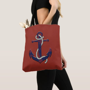 Tote Bag Ancrage et corde marine bleu rouille marine nautiq