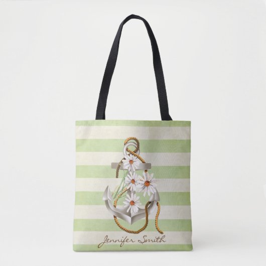 Tote Bag Ancrage nautique et bouquet de marguerite blanche (Devant)