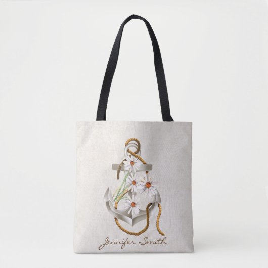 Tote Bag Ancrage nautique et bouquet de marguerite blanche (Devant)