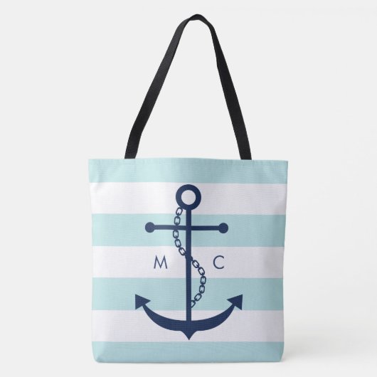Tote Bag Ancre bleu monogramme sur les pinces (Devant)