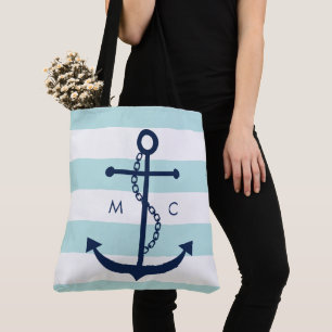 Tote Bag Ancre bleu monogramme sur les pinces
