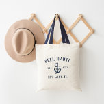 Tote Bag Ancre Bleu Rustique de la marine nautique | Votre<br><div class="desc">Fourre-tout votre équipement de bateau avec ce sac personnalisé que vous pouvez facilement customiser avec votre nom de bateau! Le design nautique classique comprend votre nom de bateau,  l'année d'établissement et le registre des navires en lettres bleu marine rustique avec une illustration d'ancre au centre.</div>