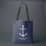 Tote Bag Ancre Bleue de la marine nautique<br><div class="desc">Ancre bleue marine minimaliste moderne Bridesmaid personnalisées Fourre-tout Bagavec ancre blanche et nom personnalisé de demoiselle d'honneur avec titre en blanc moderne sans serif style police sur arrière - plan bleu marine.

Aussi parfait pour femme de ménage d'honneur,  fille de fleurs,  mère de la mariée et plus.</div>