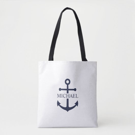 Tote Bag Ancre bleue marine Nom personnalisé (Devant)