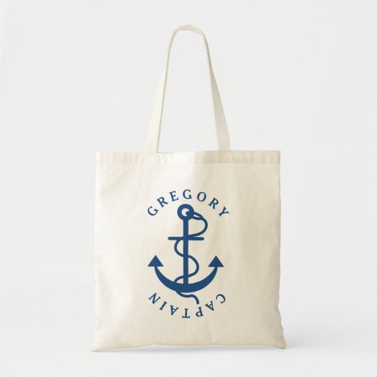 Tote Bag Ancre de bateau nautique bleu marine Monogramme (Devant)
