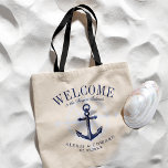 Tote Bag Ancre de style nautique - Accueil personnalisé<br><div class="desc">Un ensemble unique de sacs fourre-tout personnalisés adaptés à votre style de plage ou à votre mariage de destination. Il comporte un texte de bienvenue suivi du nom de l'emplacement ou de la personne qui reçoit le sac. Sous cela est une ancre de style vintage dans la marine des couleurs....</div>