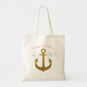 Tote Bag ancre dorée personnalisée