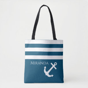 Tote Bag Ancre et rayures minimalistes Nautiques