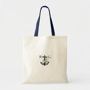 Tote Bag Ancre Floral Nautical Summer Mariage