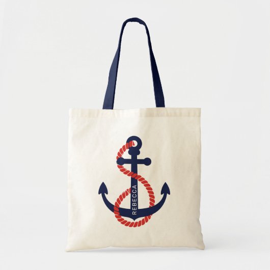Tote Bag ancre marine bleu et orange (Devant)
