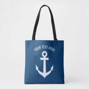 Tote Bag ancre marine marine bleu et blanc personnalisé