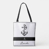 Tote Bag Ancre marine moderne noir et gris monogramme (Dos)