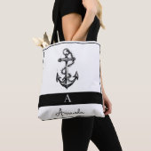 Tote Bag Ancre marine moderne noir et gris monogramme (De près)