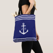 Tote Bag Ancre monogramme Nautique (bleu) (De près)