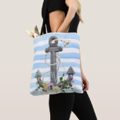 Tote Bag ancre nautique avec fleurs (De près)