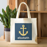 Tote Bag Ancre nautique avec Motif de Navy Jaune Chevron<br><div class="desc">Motif tendance et preppy - Un design classique et élégant avec des chevrons et un espace pour ajouter votre nom ou monogramme.</div>