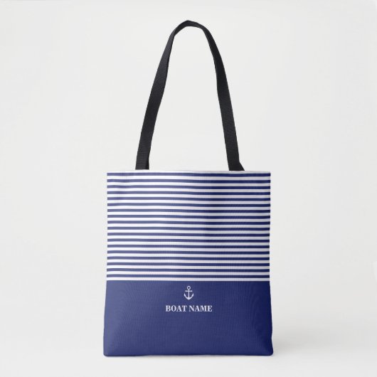 Tote Bag Ancre nautique Bleu marine Rayures (Devant)