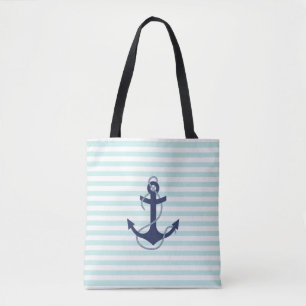 Tote Bag Ancre nautique de bleu marine d'Aqua et de rayures