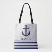 Tote Bag Ancre nautique de plage Monogramme Marine blanche (Devant)