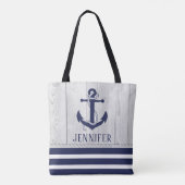 Tote Bag Ancre nautique de plage Monogramme Marine blanche (Dos)