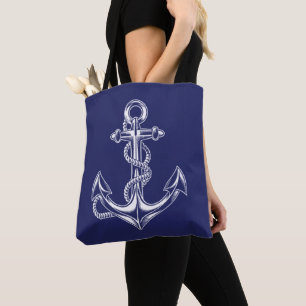 Tote Bag Ancre nautique et corde bleu