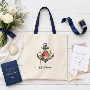 Tote Bag Ancre Naútíque Florale Mariage Demoiselle d'Honneu
