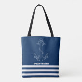 Tote Bag Ancre nautique Marine Bleu rayé (Dos)